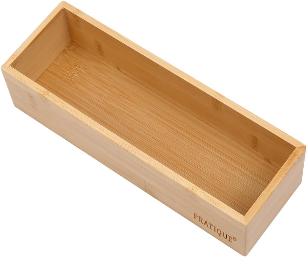 Bamboo Drawer Organizer - Kitchen Utensil Organizer Silverware Tray Cutlery Holder，Office Desk Supplies and Accessories,15 * 5.9 * 2.6,Black