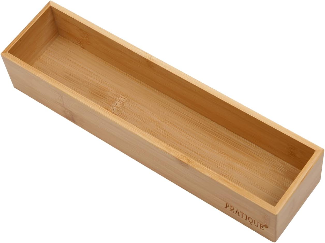 Bamboo Drawer Organizer - Kitchen Utensil Organizer Silverware Tray Cutlery Holder，Office Desk Supplies and Accessories,15 * 5.9 * 2.6,Black