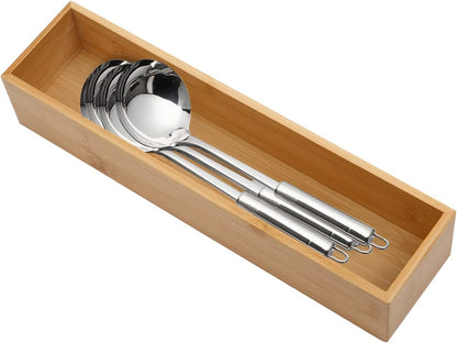Bamboo Drawer Organizer - Kitchen Utensil Organizer Silverware Tray Cutlery Holder，Office Desk Supplies and Accessories,15 * 5.9 * 2.6,Black