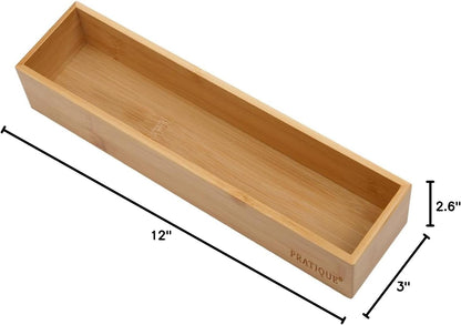 Bamboo Drawer Organizer - Kitchen Utensil Organizer Silverware Tray Cutlery Holder，Office Desk Supplies and Accessories,15 * 5.9 * 2.6,Black