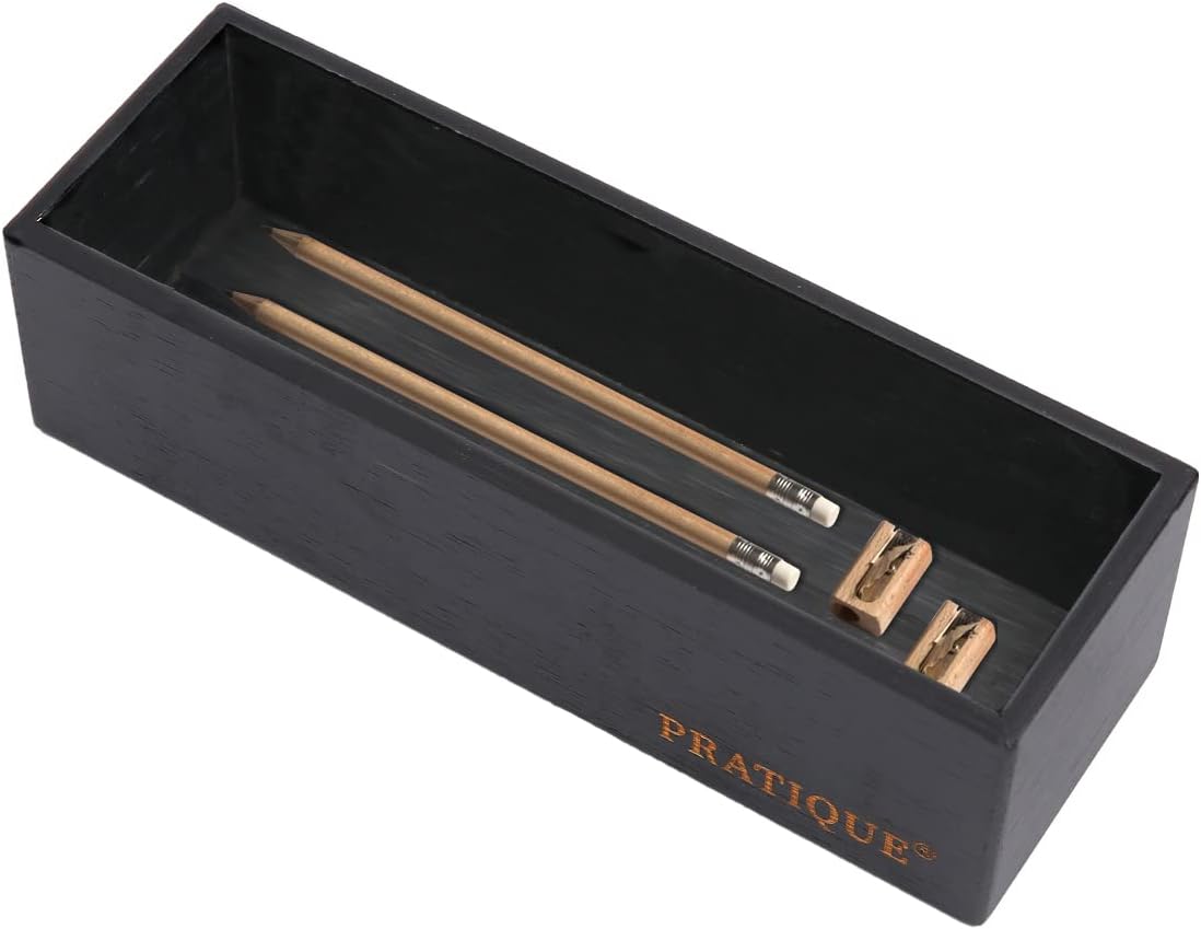 Bamboo Drawer Organizer - Kitchen Utensil Organizer Silverware Tray Cutlery Holder，Office Desk Supplies and Accessories,15 * 5.9 * 2.6,Black