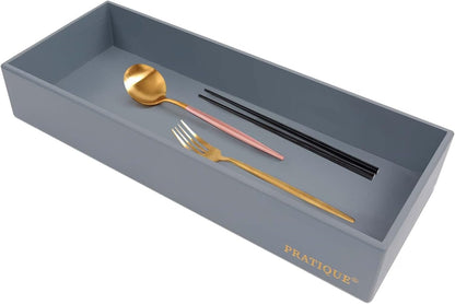 Bamboo Drawer Organizer - Kitchen Utensil Organizer Silverware Tray Cutlery Holder，Office Desk Supplies and Accessories,15 * 5.9 * 2.6,Black