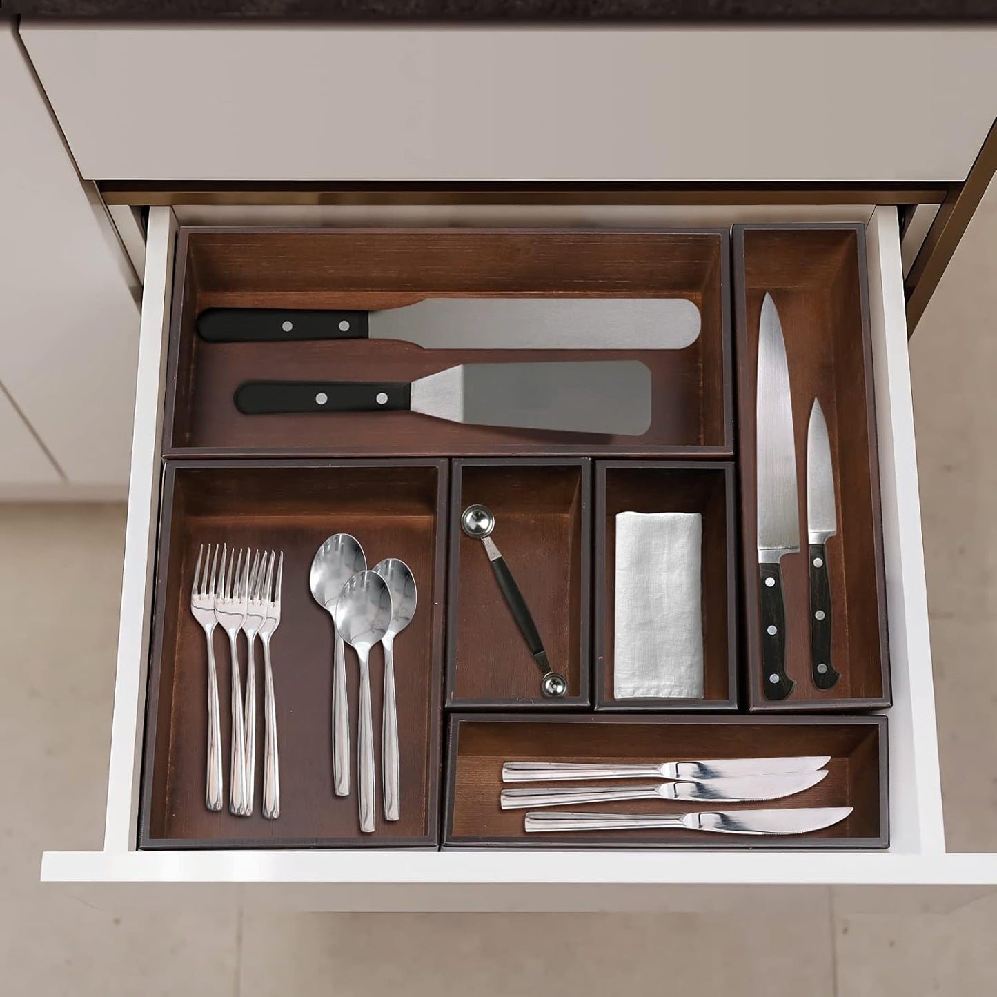 Bamboo Drawer Organizer - Kitchen Utensil Organizer Silverware Tray Cutlery Holder，Office Desk Supplies and Accessories,15 * 5.9 * 2.6,Black