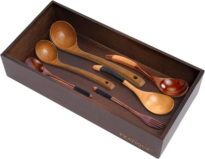 Bamboo Drawer Organizer - Kitchen Utensil Organizer Silverware Tray Cutlery Holder，Office Desk Supplies and Accessories,15 * 5.9 * 2.6,Black