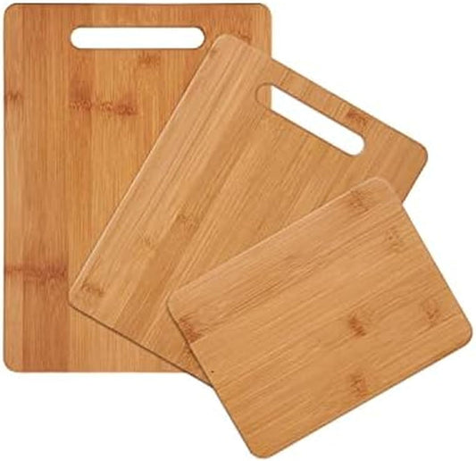 3-Piece Wood Cutting Board Set, Reversible Chopping Boards for Meal Prep and Serving, Charcuterie Boards, Wooden Cutting Boards with Built-in Handles, Set of 3 Assorted Sizes, Bamboo