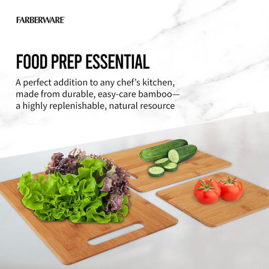 3-Piece Wood Cutting Board Set, Reversible Chopping Boards for Meal Prep and Serving, Charcuterie Boards, Wooden Cutting Boards with Built-in Handles, Set of 3 Assorted Sizes, Bamboo