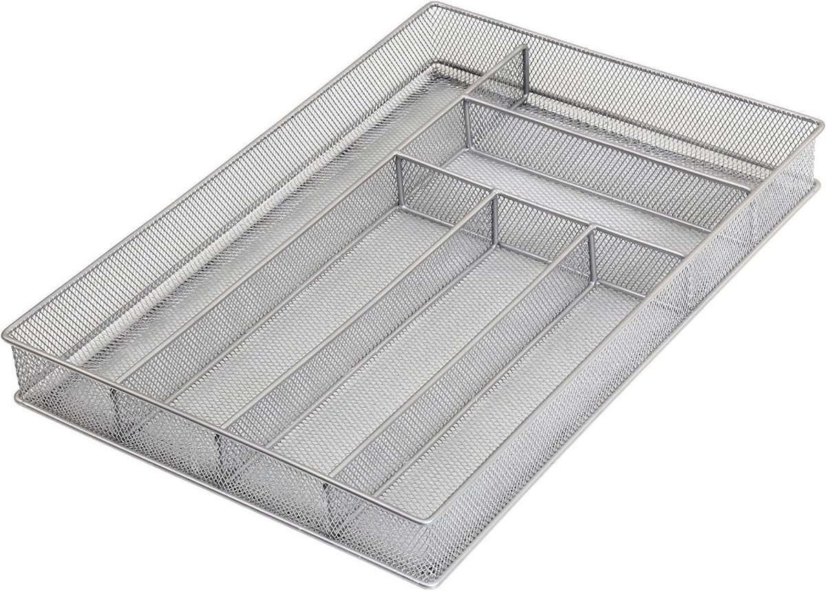 Metal Silverware Organizer for In-Drawer Cutlery Storage, 6 Compartment Mesh Cutlery Flatware Tray Sorts Kitchen Utensils, Great for Office Supplies 1132s