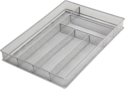 Metal Silverware Organizer for In-Drawer Cutlery Storage, 6 Compartment Mesh Cutlery Flatware Tray Sorts Kitchen Utensils, Great for Office Supplies 1132s
