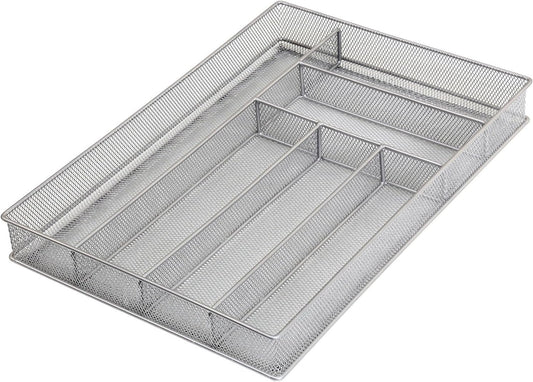 Metal Silverware Organizer for In-Drawer Cutlery Storage, 6 Compartment Mesh Cutlery Flatware Tray Sorts Kitchen Utensils, Great for Office Supplies 1132s