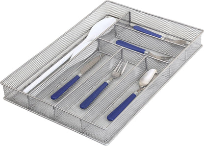 Metal Silverware Organizer for In-Drawer Cutlery Storage, 6 Compartment Mesh Cutlery Flatware Tray Sorts Kitchen Utensils, Great for Office Supplies 1132s