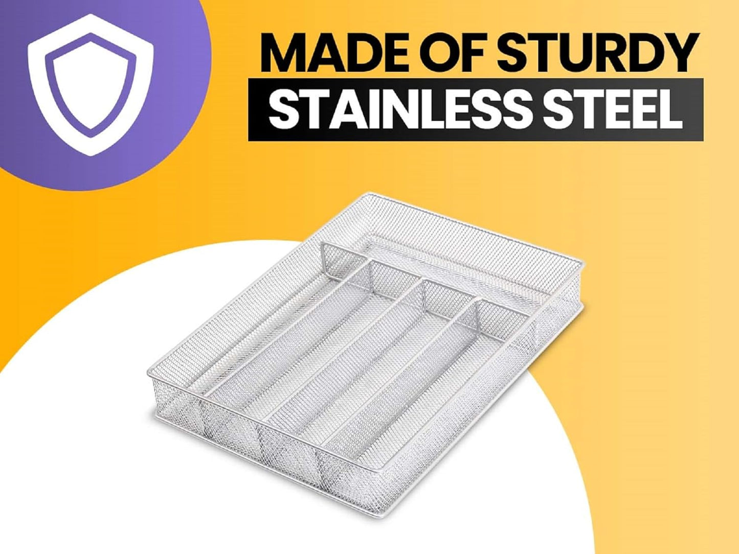 Metal Silverware Organizer for In-Drawer Cutlery Storage, 6 Compartment Mesh Cutlery Flatware Tray Sorts Kitchen Utensils, Great for Office Supplies 1132s
