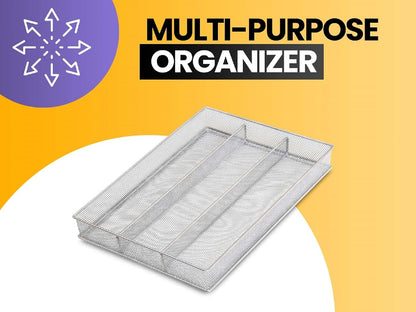Metal Silverware Organizer for In-Drawer Cutlery Storage, 6 Compartment Mesh Cutlery Flatware Tray Sorts Kitchen Utensils, Great for Office Supplies 1132s