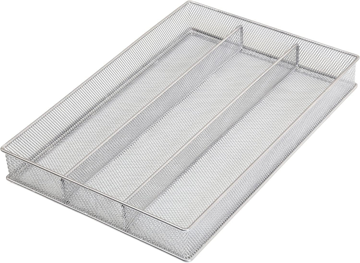 Metal Silverware Organizer for In-Drawer Cutlery Storage, 6 Compartment Mesh Cutlery Flatware Tray Sorts Kitchen Utensils, Great for Office Supplies 1132s