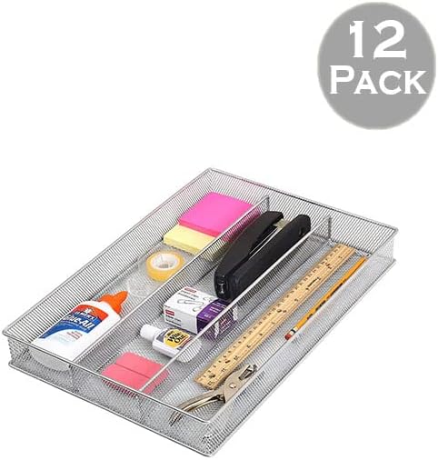 Metal Silverware Organizer for In-Drawer Cutlery Storage, 6 Compartment Mesh Cutlery Flatware Tray Sorts Kitchen Utensils, Great for Office Supplies 1132s