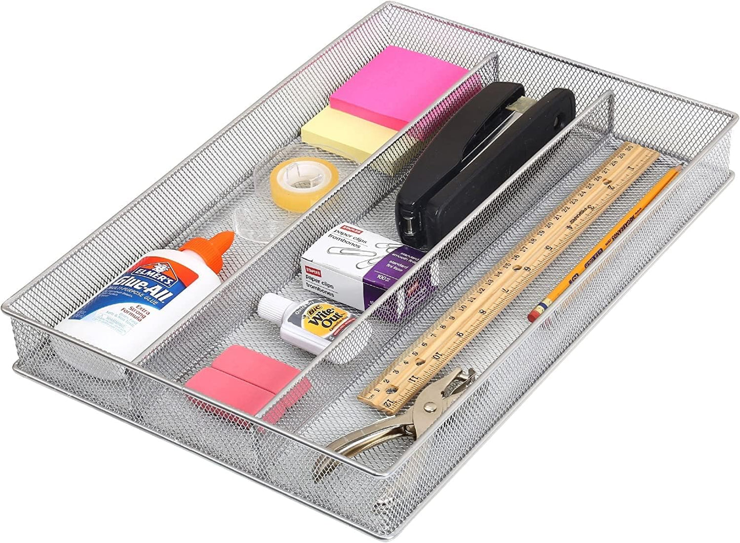Metal Silverware Organizer for In-Drawer Cutlery Storage, 6 Compartment Mesh Cutlery Flatware Tray Sorts Kitchen Utensils, Great for Office Supplies 1132s
