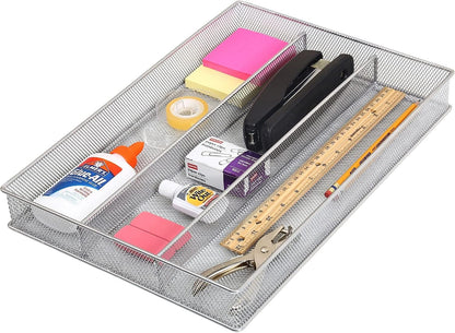 Metal Silverware Organizer for In-Drawer Cutlery Storage, 6 Compartment Mesh Cutlery Flatware Tray Sorts Kitchen Utensils, Great for Office Supplies 1132s
