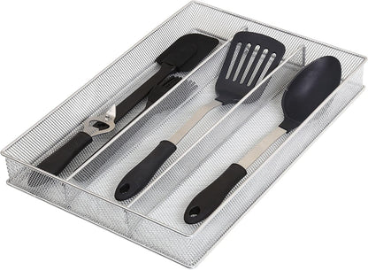 Metal Silverware Organizer for In-Drawer Cutlery Storage, 6 Compartment Mesh Cutlery Flatware Tray Sorts Kitchen Utensils, Great for Office Supplies 1132s