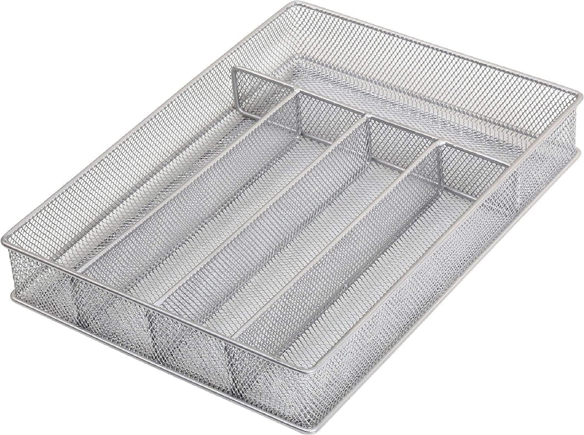 Metal Silverware Organizer for In-Drawer Cutlery Storage, 6 Compartment Mesh Cutlery Flatware Tray Sorts Kitchen Utensils, Great for Office Supplies 1132s