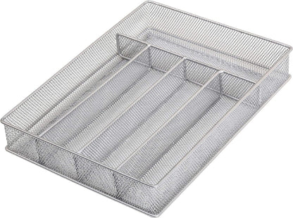 Metal Silverware Organizer for In-Drawer Cutlery Storage, 6 Compartment Mesh Cutlery Flatware Tray Sorts Kitchen Utensils, Great for Office Supplies 1132s