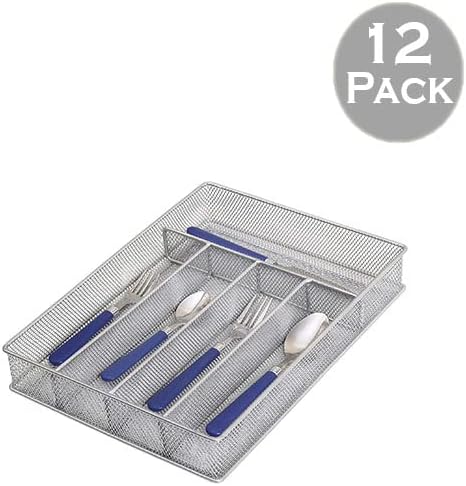 Metal Silverware Organizer for In-Drawer Cutlery Storage, 6 Compartment Mesh Cutlery Flatware Tray Sorts Kitchen Utensils, Great for Office Supplies 1132s