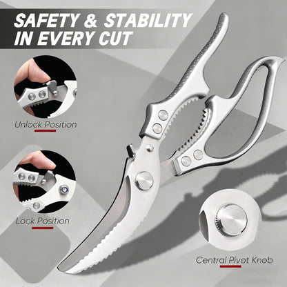 Kitchen Scissors 2-Pack, All-Purpose Heavy Duty Sharp Stainless Steel Shears, Dishwasher Safe Food Scissors for Chicken Bones, Poultry, Herbs & More, Kitchen Shears Set with Bottle Opener