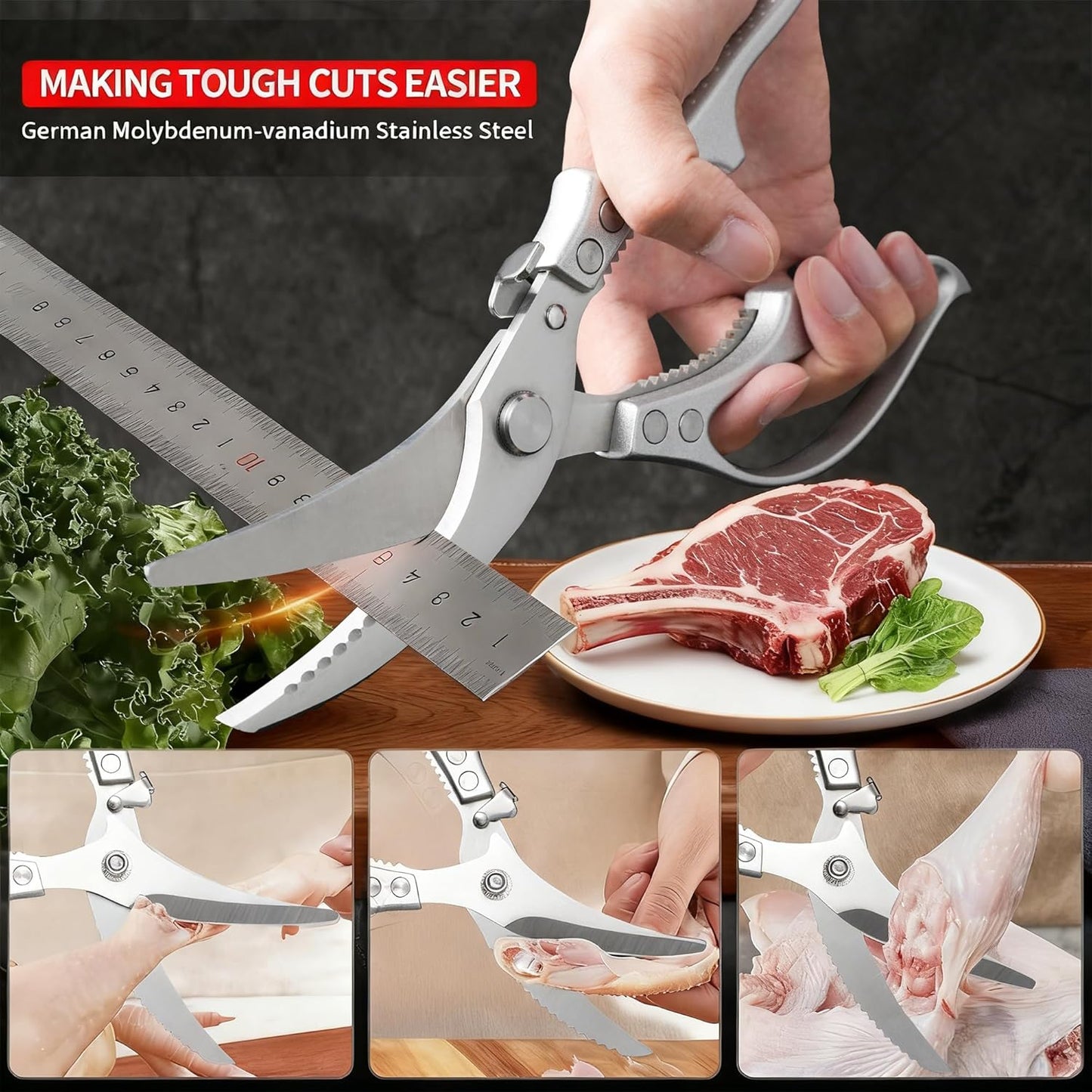 Kitchen Scissors 2-Pack, All-Purpose Heavy Duty Sharp Stainless Steel Shears, Dishwasher Safe Food Scissors for Chicken Bones, Poultry, Herbs & More, Kitchen Shears Set with Bottle Opener