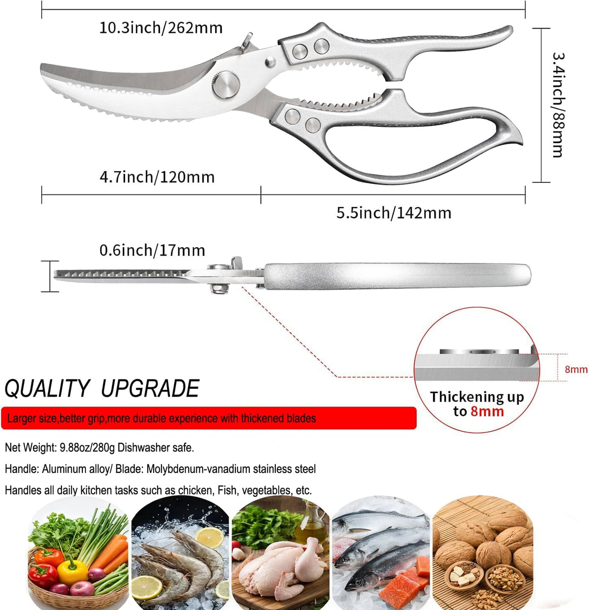 Kitchen Scissors 2-Pack, All-Purpose Heavy Duty Sharp Stainless Steel Shears, Dishwasher Safe Food Scissors for Chicken Bones, Poultry, Herbs & More, Kitchen Shears Set with Bottle Opener
