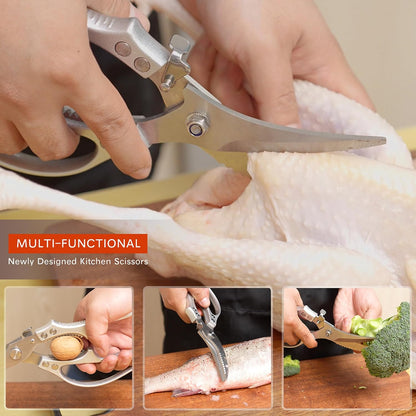 Kitchen Scissors 2-Pack, All-Purpose Heavy Duty Sharp Stainless Steel Shears, Dishwasher Safe Food Scissors for Chicken Bones, Poultry, Herbs & More, Kitchen Shears Set with Bottle Opener
