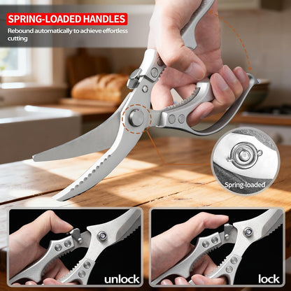 Kitchen Scissors 2-Pack, All-Purpose Heavy Duty Sharp Stainless Steel Shears, Dishwasher Safe Food Scissors for Chicken Bones, Poultry, Herbs & More, Kitchen Shears Set with Bottle Opener