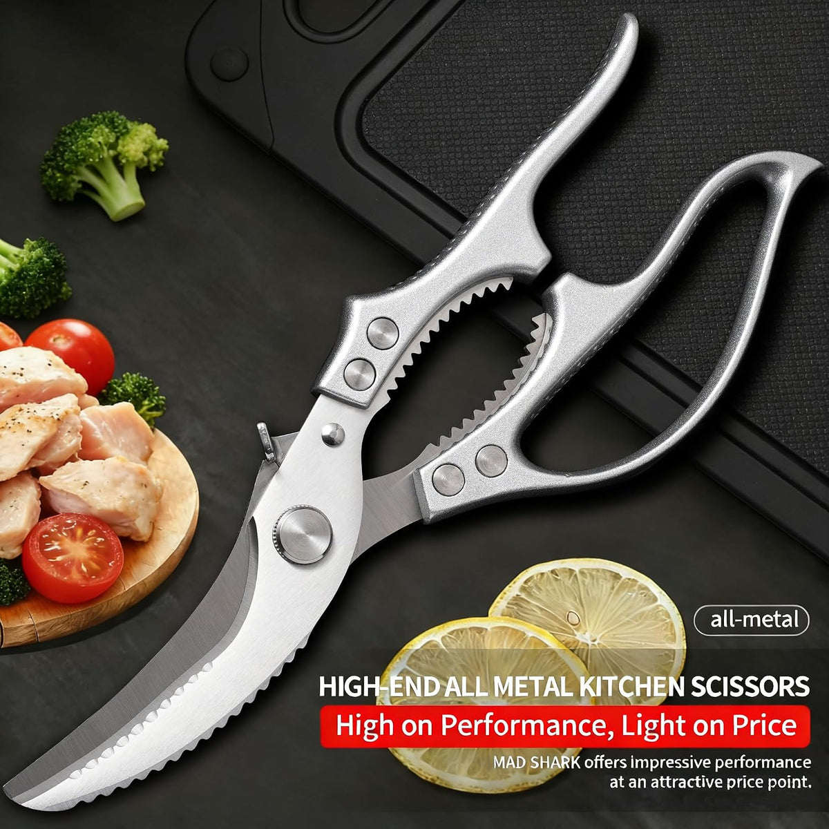 Kitchen Scissors 2-Pack, All-Purpose Heavy Duty Sharp Stainless Steel Shears, Dishwasher Safe Food Scissors for Chicken Bones, Poultry, Herbs & More, Kitchen Shears Set with Bottle Opener