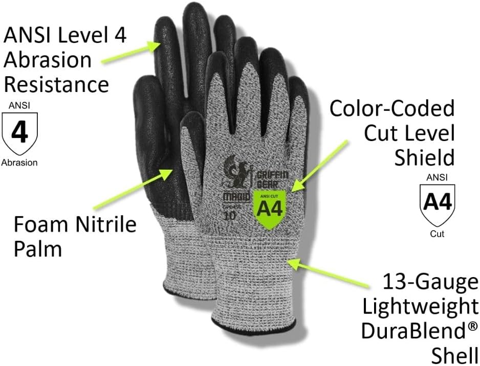 MAGID Griffin Gear ANSI A4 Sandy Nitrile Coated Work Gloves