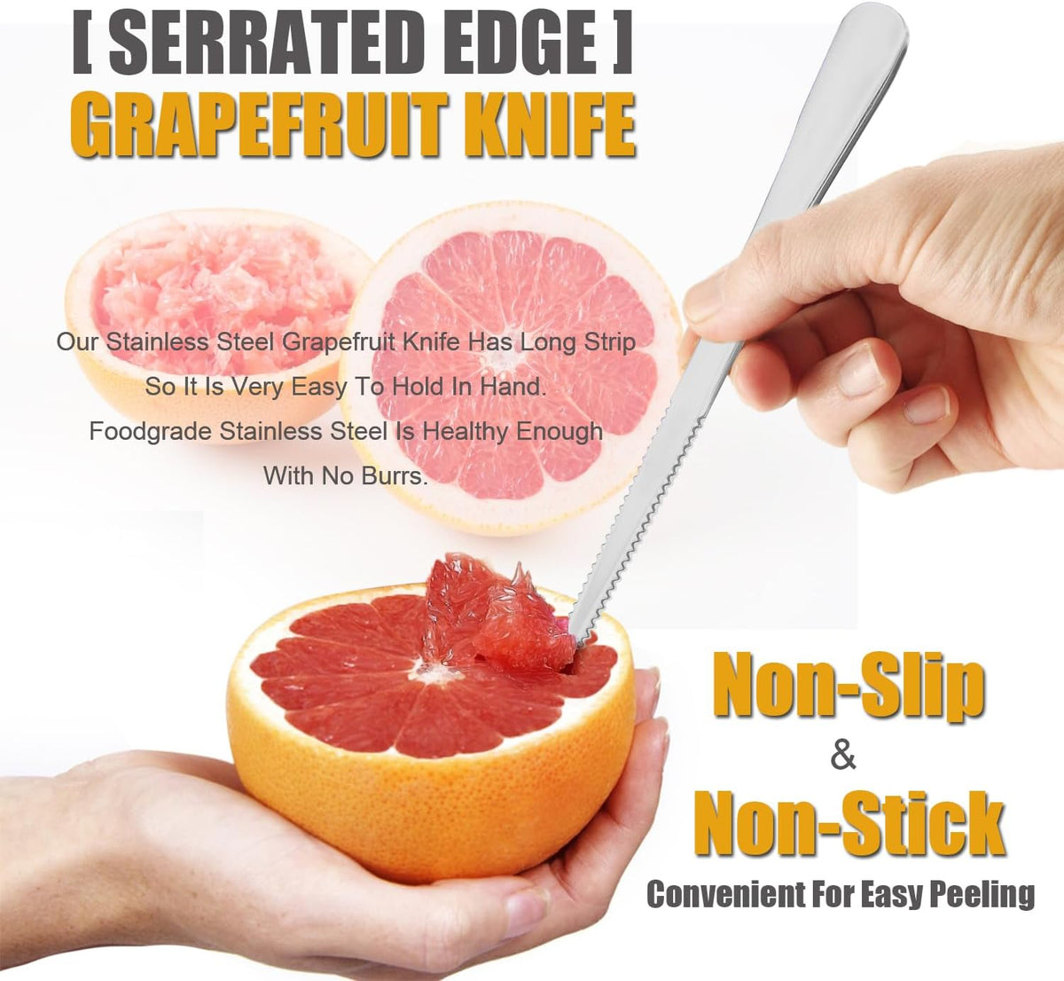 Grapefruit Spoon Serrated Edge Grapefruit Knife Stainless Steel Grapefruit Utensil Tool Dessert Spoons for Citrus Lemon Kiwi Salads Melon Lime Pitaya Apple Fruit Puree (2 PCS)