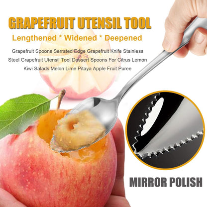 Grapefruit Spoon Serrated Edge Grapefruit Knife Stainless Steel Grapefruit Utensil Tool Dessert Spoons for Citrus Lemon Kiwi Salads Melon Lime Pitaya Apple Fruit Puree (2 PCS)