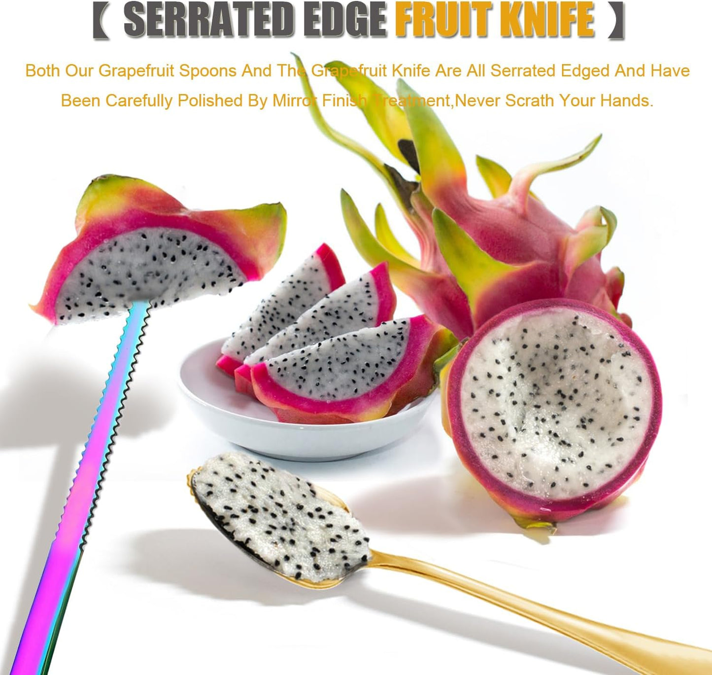 Grapefruit Spoon Serrated Edge Grapefruit Knife Stainless Steel Grapefruit Utensil Tool Dessert Spoons for Citrus Lemon Kiwi Salads Melon Lime Pitaya Apple Fruit Puree (2 PCS)