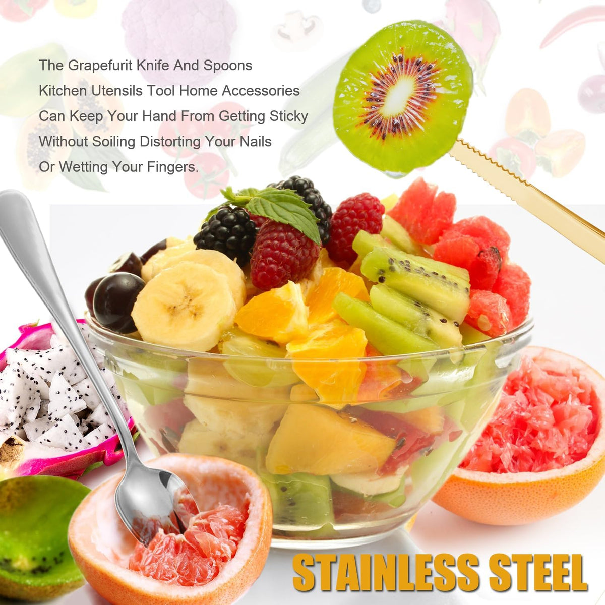 Grapefruit Spoon Serrated Edge Grapefruit Knife Stainless Steel Grapefruit Utensil Tool Dessert Spoons for Citrus Lemon Kiwi Salads Melon Lime Pitaya Apple Fruit Puree (2 PCS)