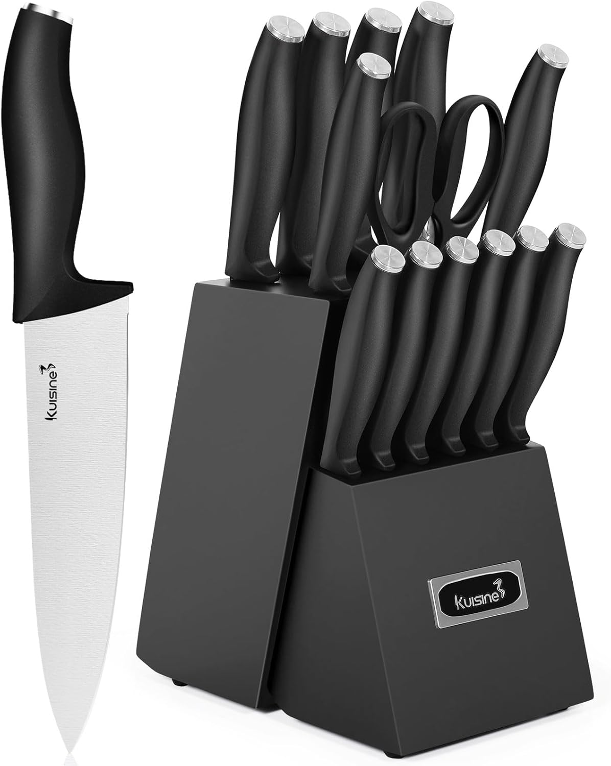 Knife Set 15 pieces High Carbon Stainless Steel Professional Kitchen Knife block set with Sharpener Black