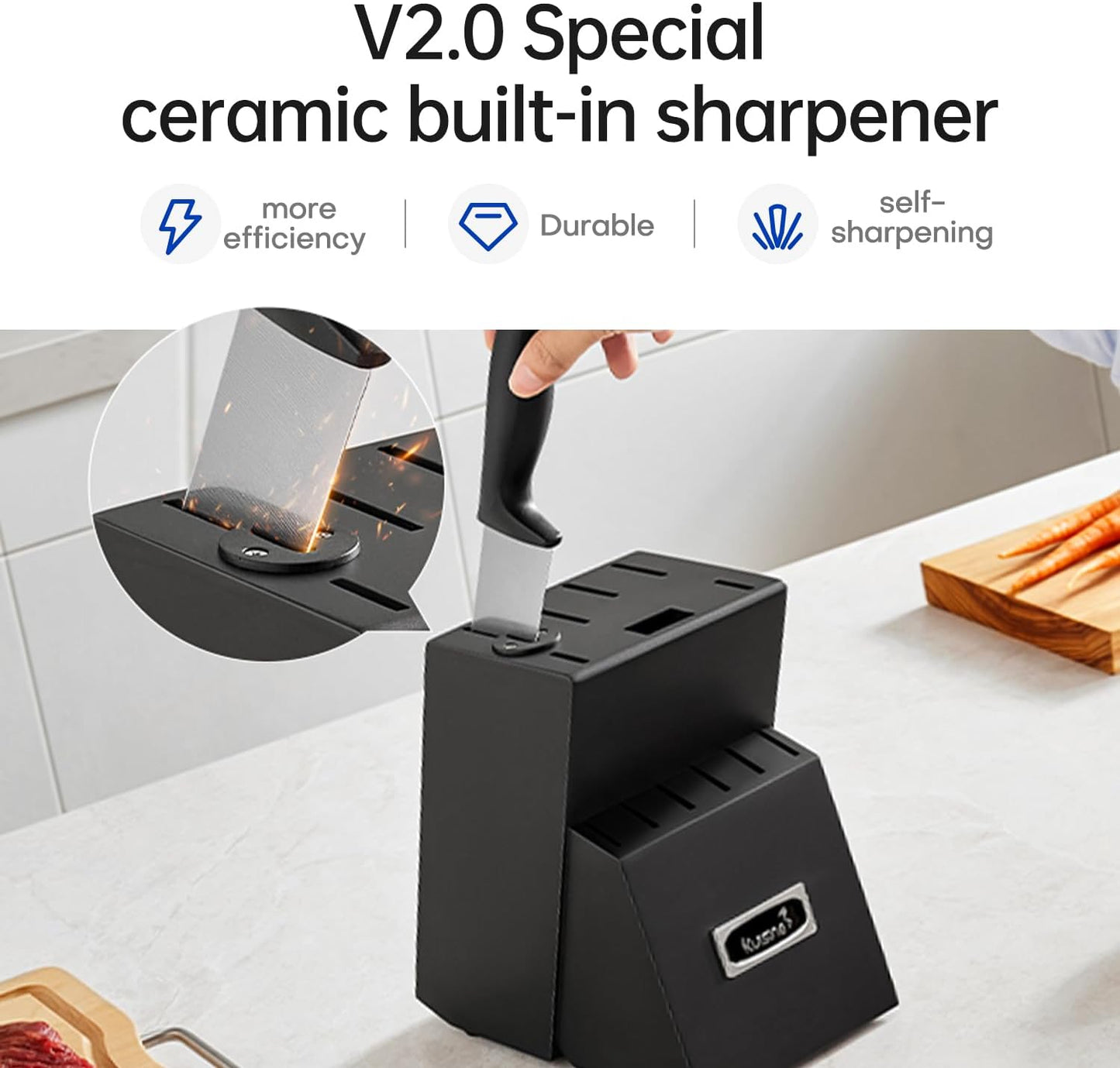 Knife Set 15 pieces High Carbon Stainless Steel Professional Kitchen Knife block set with Sharpener Black