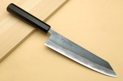Yoshihiro Kurouchi Black-Forged High Carbon Blue Steel Stainless Clad Kiritsuke Japanese Multipurpose Knife Ebony Handle (8.25" (210mm) & Saya)