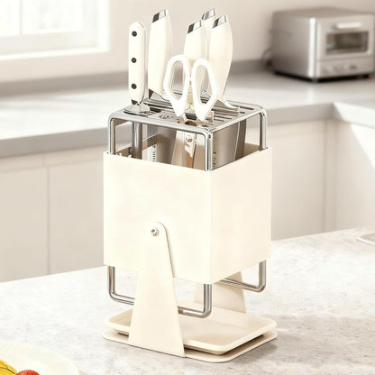Universal Knife Block Holder Without Knives,Knife storage with Slots for Scissors and Sharpening Rod, Knife Holder Storage for Countertop, Stainless kitchen Knife Holder for Easy Clean (Cream)