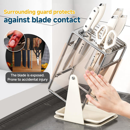 Universal Knife Block Holder Without Knives,Knife storage with Slots for Scissors and Sharpening Rod, Knife Holder Storage for Countertop, Stainless kitchen Knife Holder for Easy Clean (Cream)