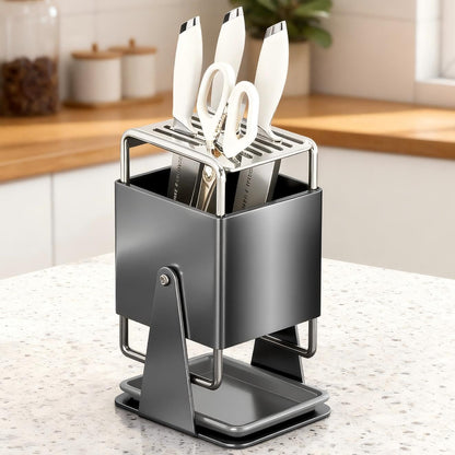 Universal Knife Block Holder Without Knives,Knife storage with Slots for Scissors and Sharpening Rod, Knife Holder Storage for Countertop, Stainless kitchen Knife Holder for Easy Clean (Cream)