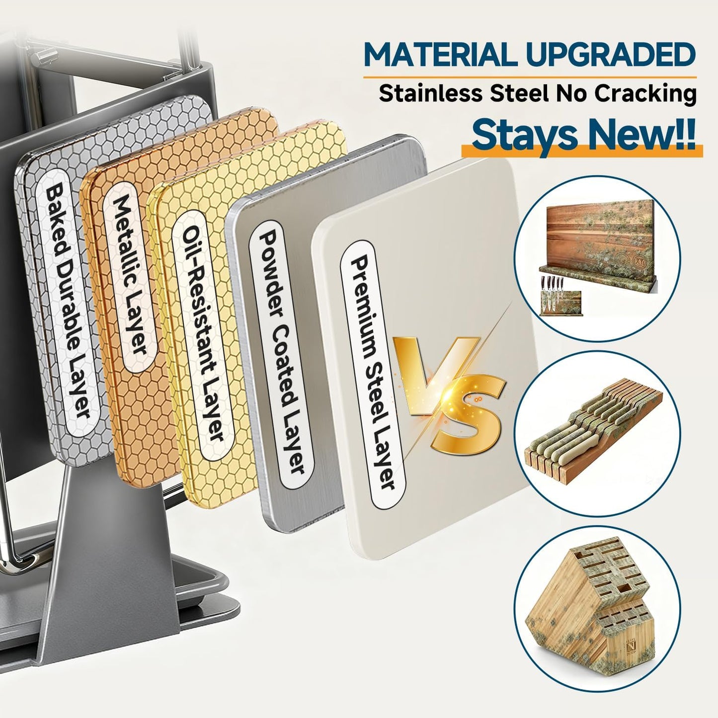 Universal Knife Block Holder Without Knives,Knife storage with Slots for Scissors and Sharpening Rod, Knife Holder Storage for Countertop, Stainless kitchen Knife Holder for Easy Clean (Cream)