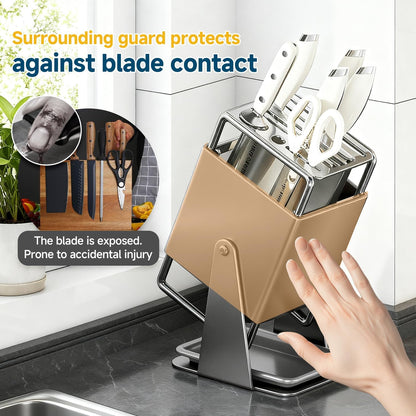 Universal Knife Block Holder Without Knives,Knife storage with Slots for Scissors and Sharpening Rod, Knife Holder Storage for Countertop, Stainless kitchen Knife Holder for Easy Clean (Cream)