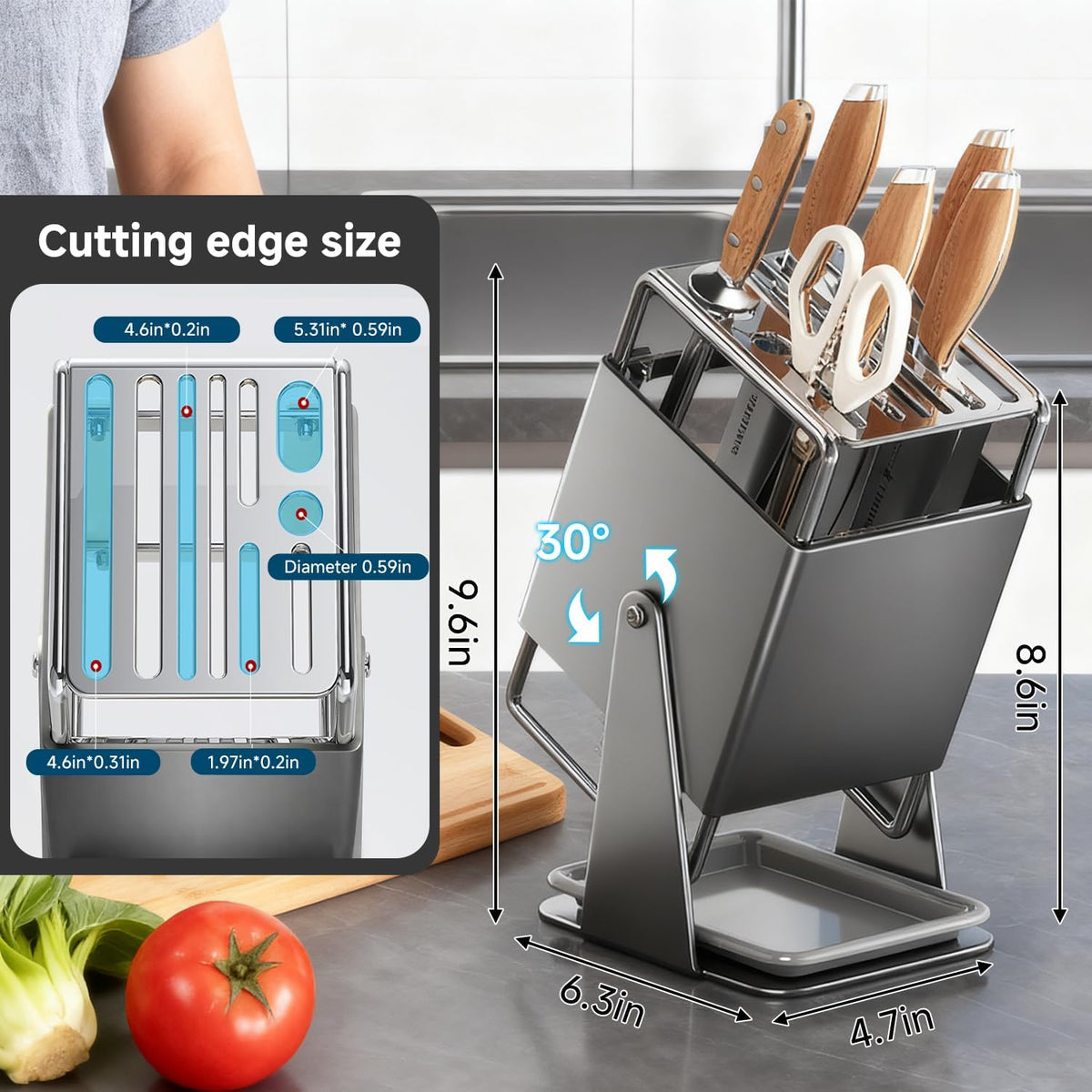 Universal Knife Block Holder Without Knives,Knife storage with Slots for Scissors and Sharpening Rod, Knife Holder Storage for Countertop, Stainless kitchen Knife Holder for Easy Clean (Cream)