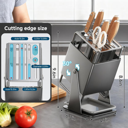 Universal Knife Block Holder Without Knives,Knife storage with Slots for Scissors and Sharpening Rod, Knife Holder Storage for Countertop, Stainless kitchen Knife Holder for Easy Clean (Cream)