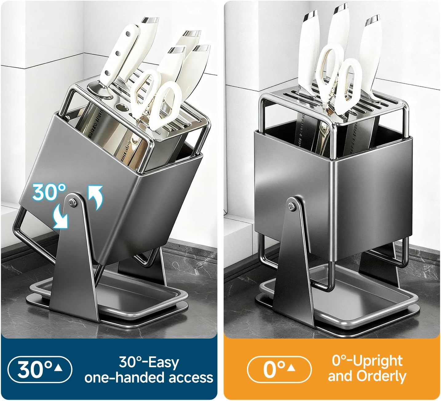 Universal Knife Block Holder Without Knives,Knife storage with Slots for Scissors and Sharpening Rod, Knife Holder Storage for Countertop, Stainless kitchen Knife Holder for Easy Clean (Cream)