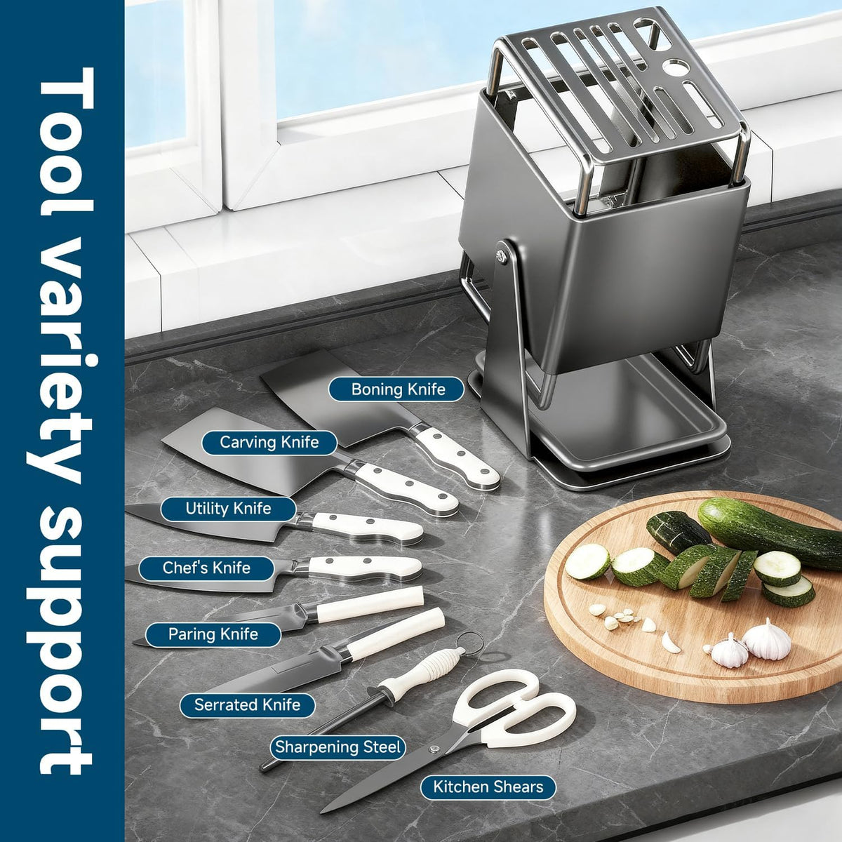 Universal Knife Block Holder Without Knives,Knife storage with Slots for Scissors and Sharpening Rod, Knife Holder Storage for Countertop, Stainless kitchen Knife Holder for Easy Clean (Cream)