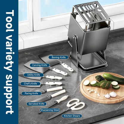 Universal Knife Block Holder Without Knives,Knife storage with Slots for Scissors and Sharpening Rod, Knife Holder Storage for Countertop, Stainless kitchen Knife Holder for Easy Clean (Cream)