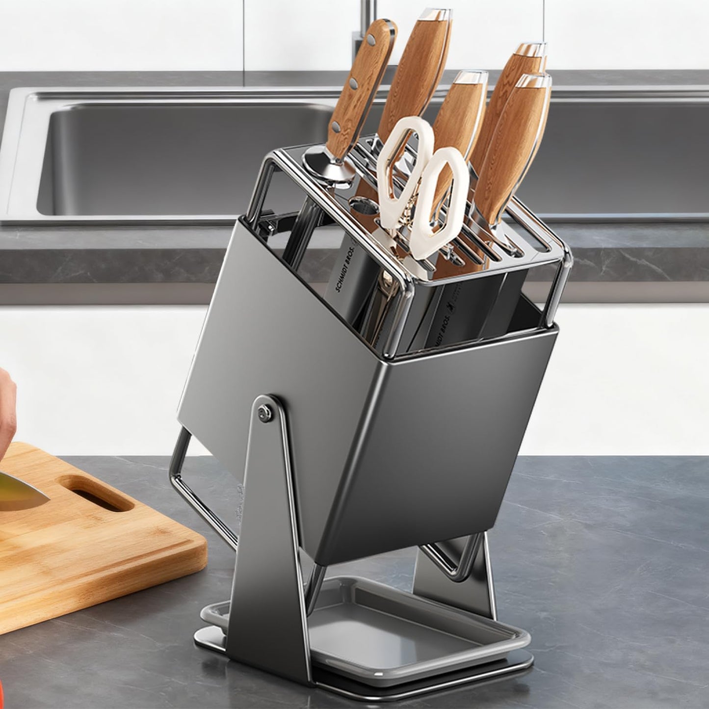 Universal Knife Block Holder Without Knives,Knife storage with Slots for Scissors and Sharpening Rod, Knife Holder Storage for Countertop, Stainless kitchen Knife Holder for Easy Clean (Cream)