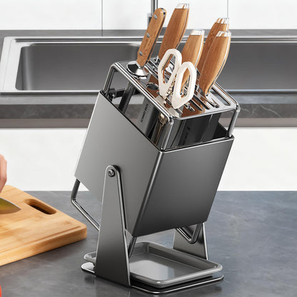Universal Knife Block Holder Without Knives,Knife storage with Slots for Scissors and Sharpening Rod, Knife Holder Storage for Countertop, Stainless kitchen Knife Holder for Easy Clean (Cream)